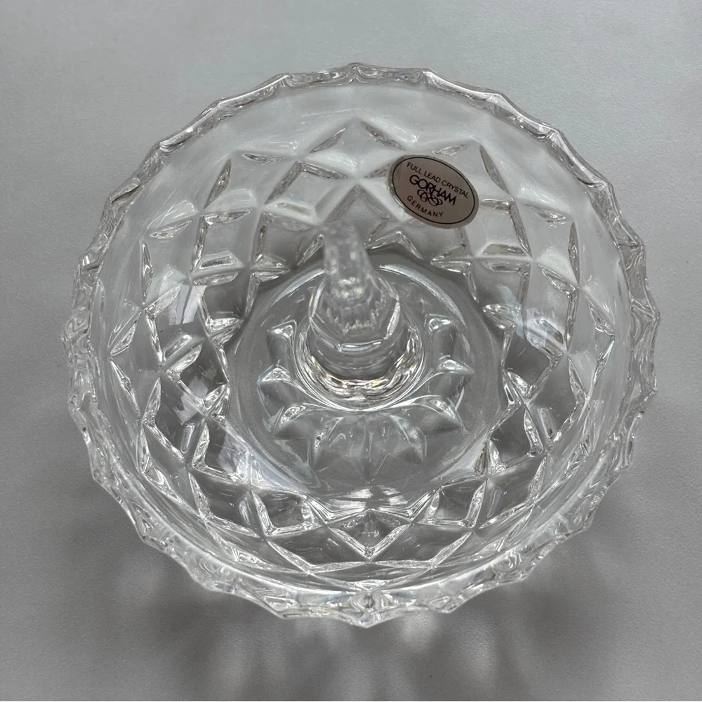 Gorham Full Lead Crystal Faceted Clear Ring Holder Dish Jewelry Organizer Holder